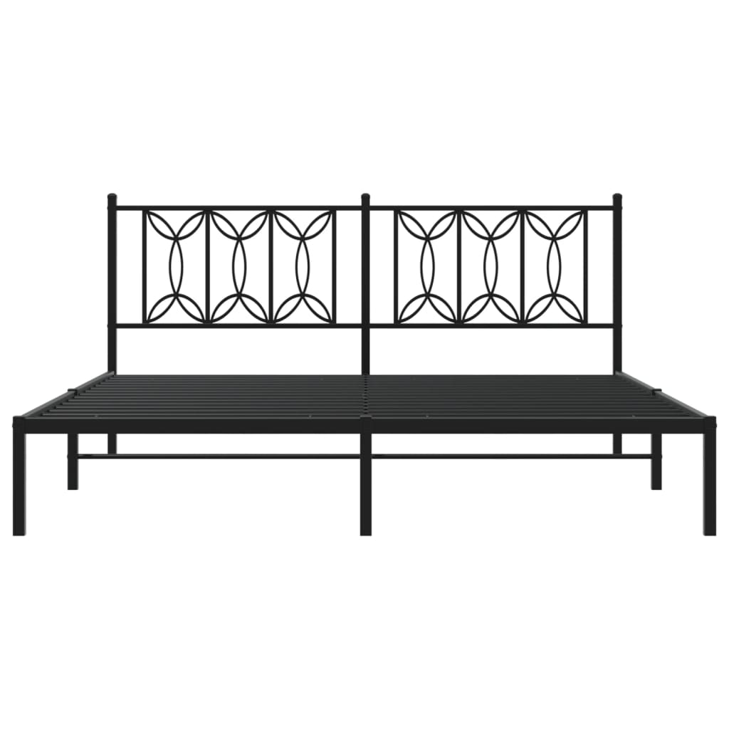 Metal Bed Frame with Headboard Black 180x200 cm Super King