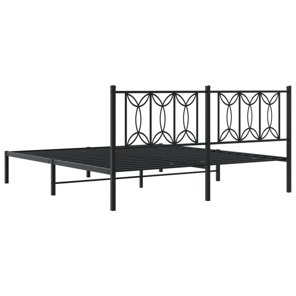 Metal Bed Frame with Headboard Black 180x200 cm Super King