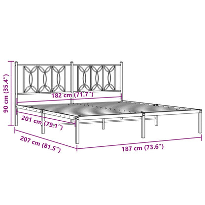 Metal Bed Frame with Headboard Black 180x200 cm Super King