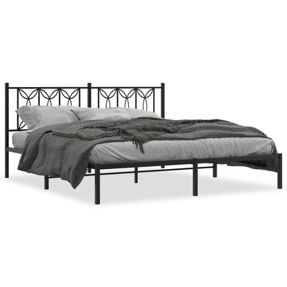 Metal Bed Frame with Headboard Black 180x200 cm Super King