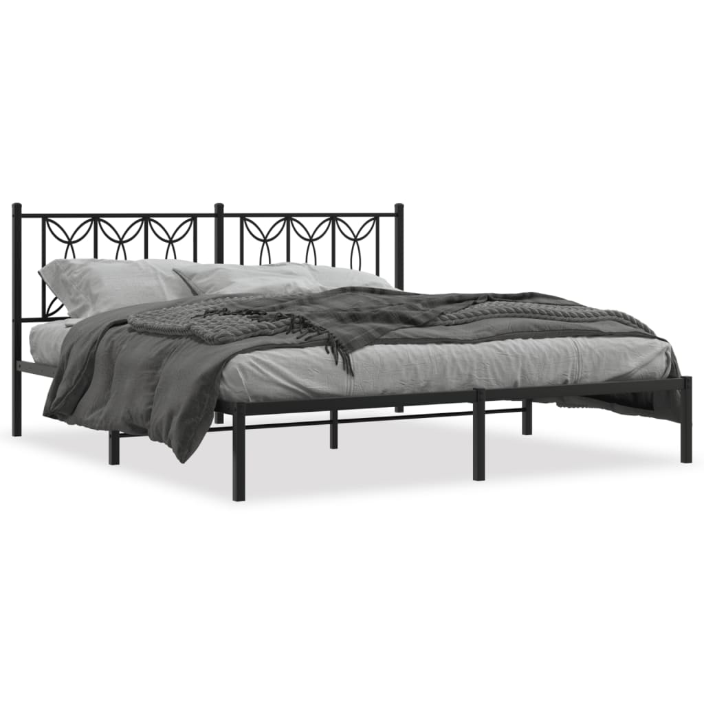 Metal Bed Frame with Headboard Black 183x213 cm