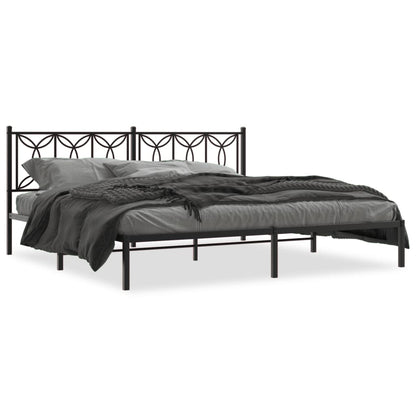 Metal Bed Frame without Mattress with Headboard Black 193x203 cm