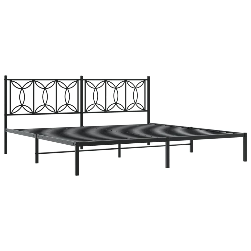 Metal Bed Frame without Mattress with Headboard Black 193x203 cm