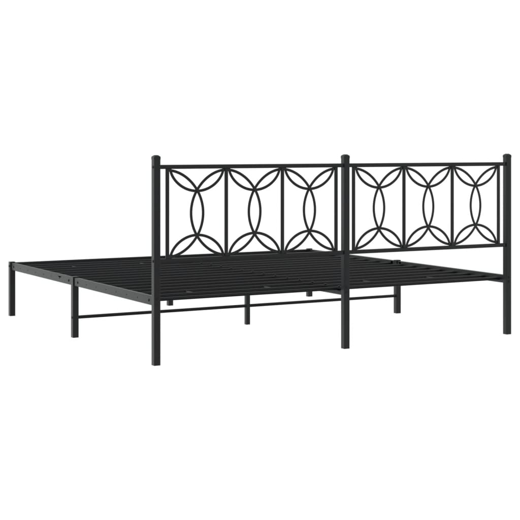 Metal Bed Frame without Mattress with Headboard Black 193x203 cm