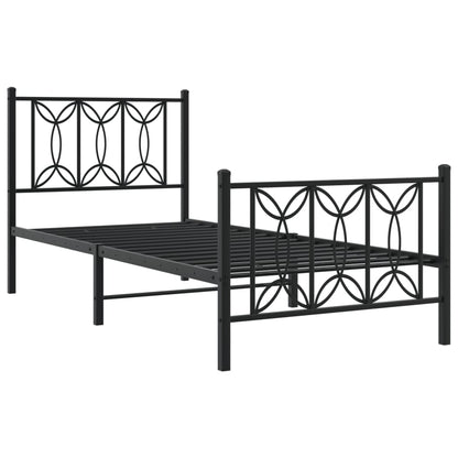 Metal Bed Frame with Headboard and Footboard Black 75x190 cm Small Single