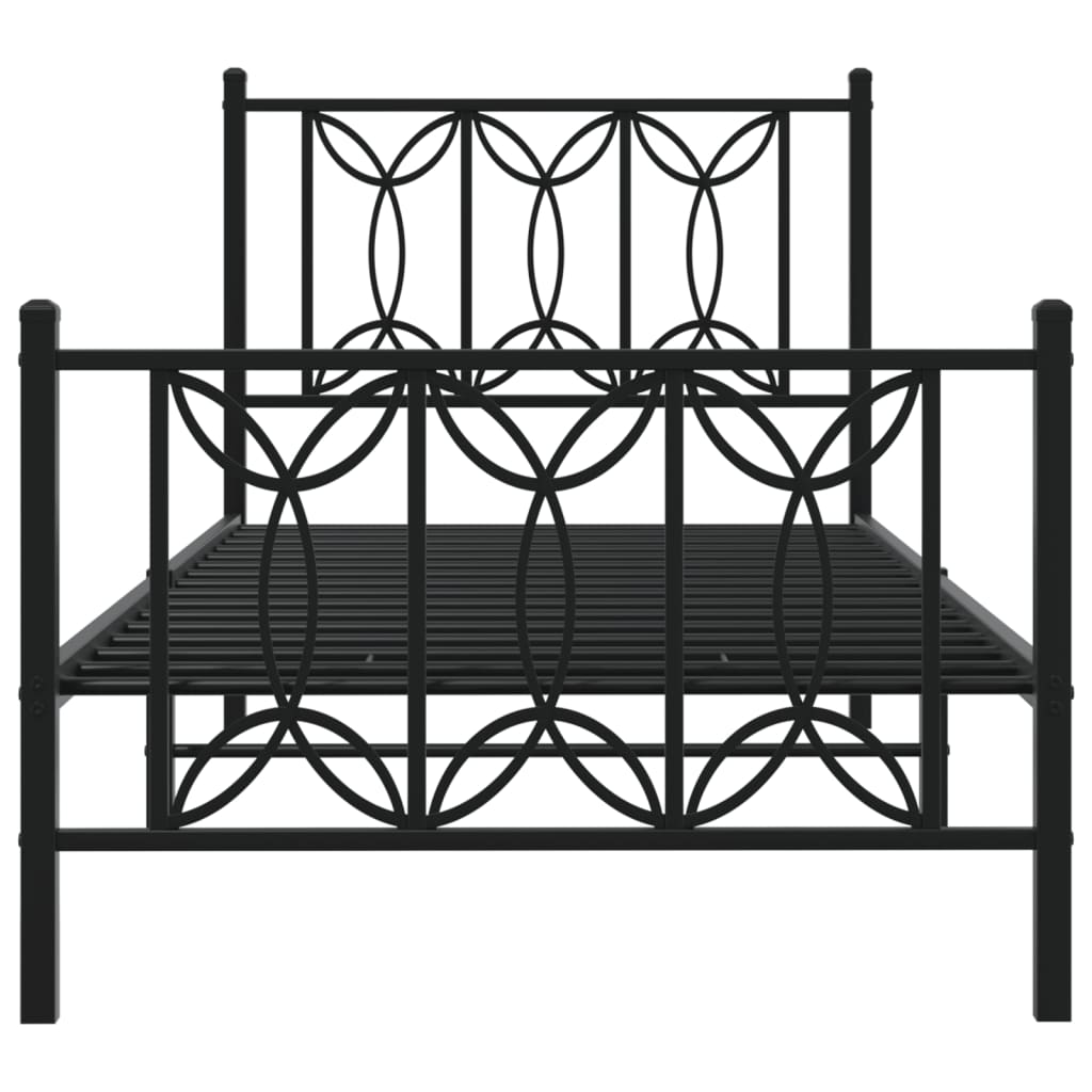 Metal Bed Frame with Headboard and Footboard Black 75x190 cm Small Single