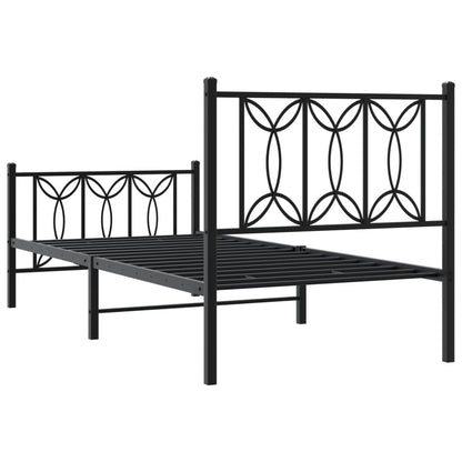 Metal Bed Frame with Headboard and Footboard Black 75x190 cm Small Single