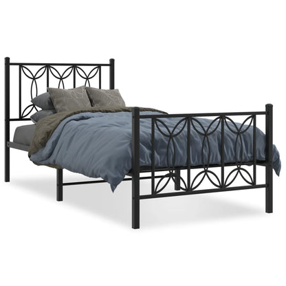 Metal Bed Frame with Headboard and Footboard Black 75x190 cm Small Single