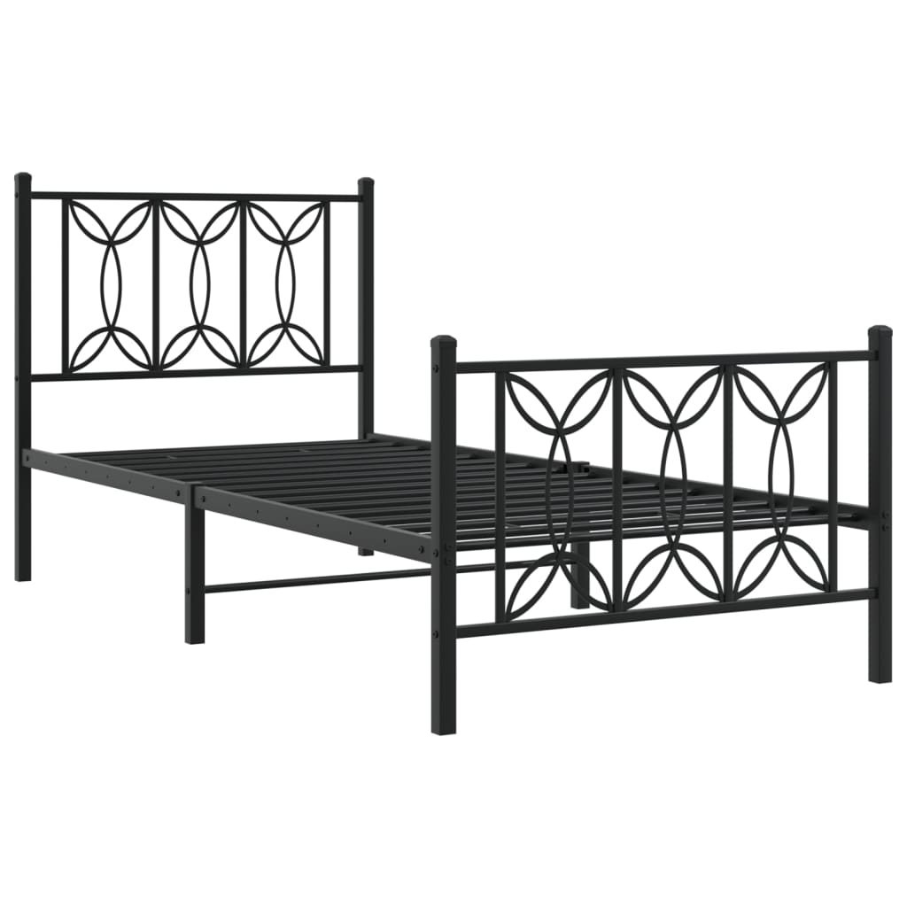 Metal Bed Frame with Headboard and Footboard Black 90x190 cm Single