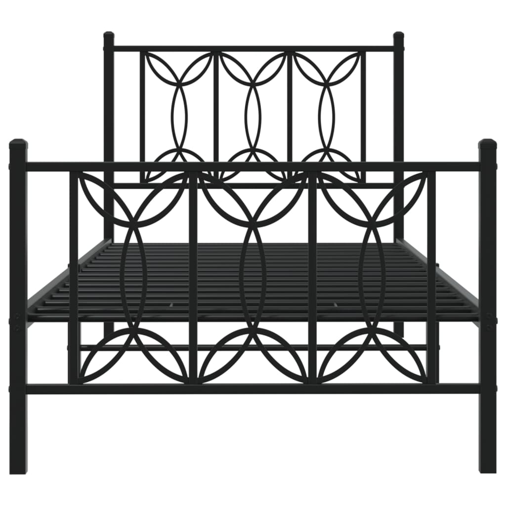 Metal Bed Frame with Headboard and Footboard Black 90x190 cm Single