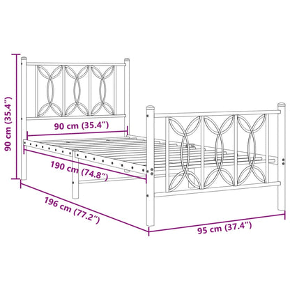 Metal Bed Frame with Headboard and Footboard Black 90x190 cm Single