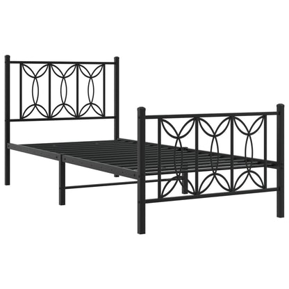 Metal Bed Frame with Headboard and Footboard Black 90x200 cm