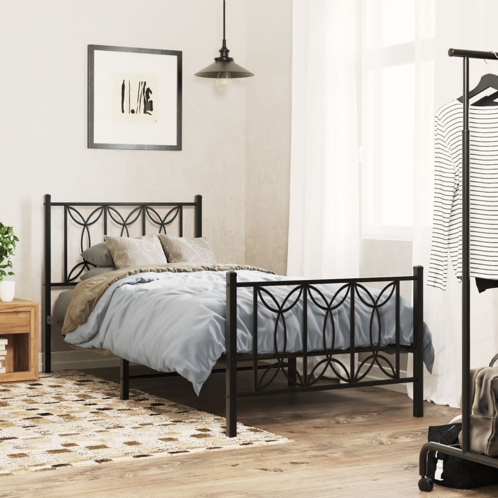 Metal Bed Frame with Headboard and Footboard Black 90x200 cm