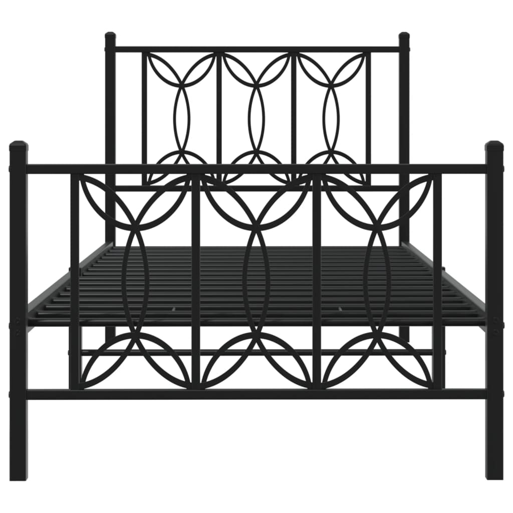 Metal Bed Frame with Headboard and Footboard Black 90x200 cm