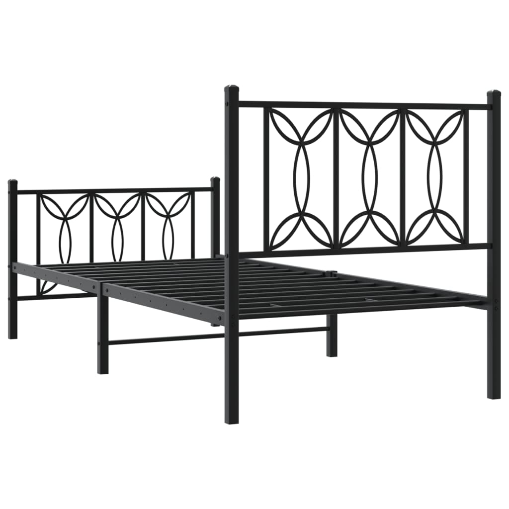 Metal Bed Frame with Headboard and Footboard Black 90x200 cm