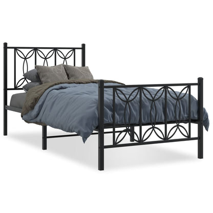 Metal Bed Frame with Headboard and Footboard Black 90x200 cm