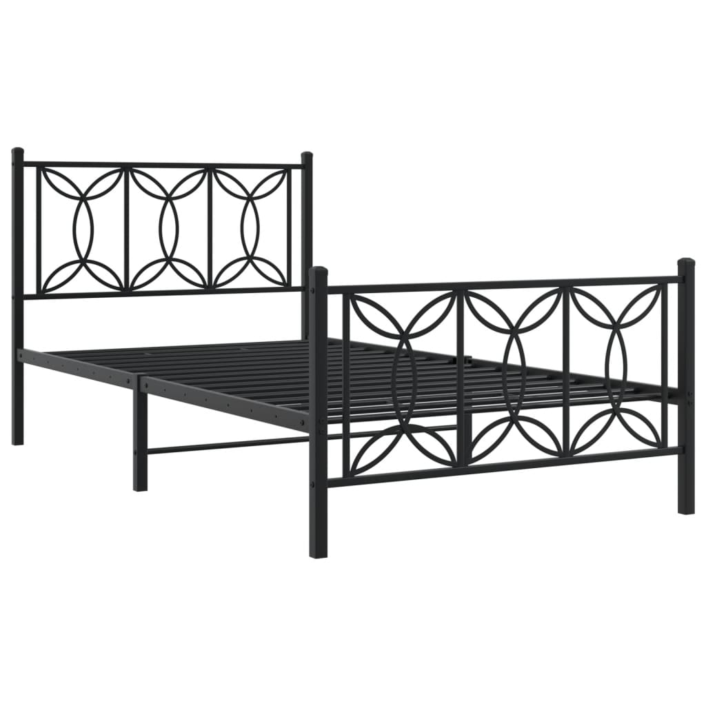 Metal Bed Frame with Headboard and Footboard Black 100x190 cm