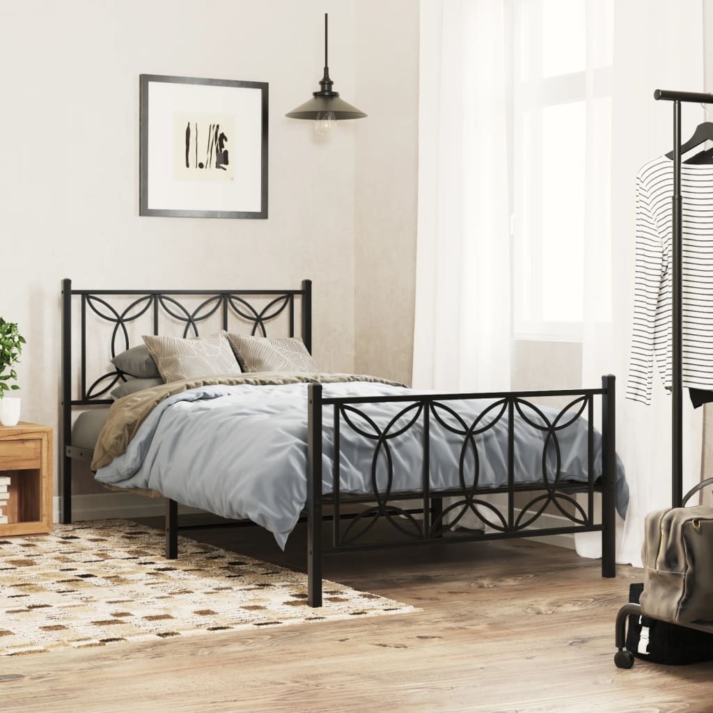 Metal Bed Frame with Headboard and Footboard Black 100x190 cm