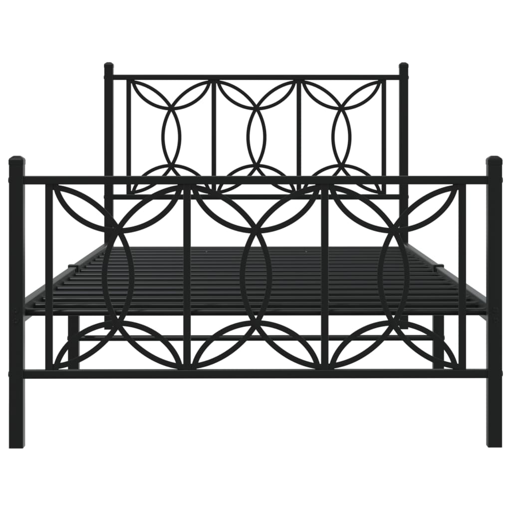 Metal Bed Frame with Headboard and Footboard Black 100x190 cm