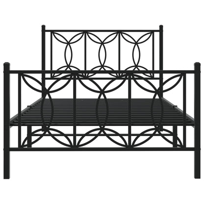 Metal Bed Frame with Headboard and Footboard Black 100x190 cm