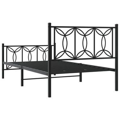 Metal Bed Frame with Headboard and Footboard Black 100x190 cm