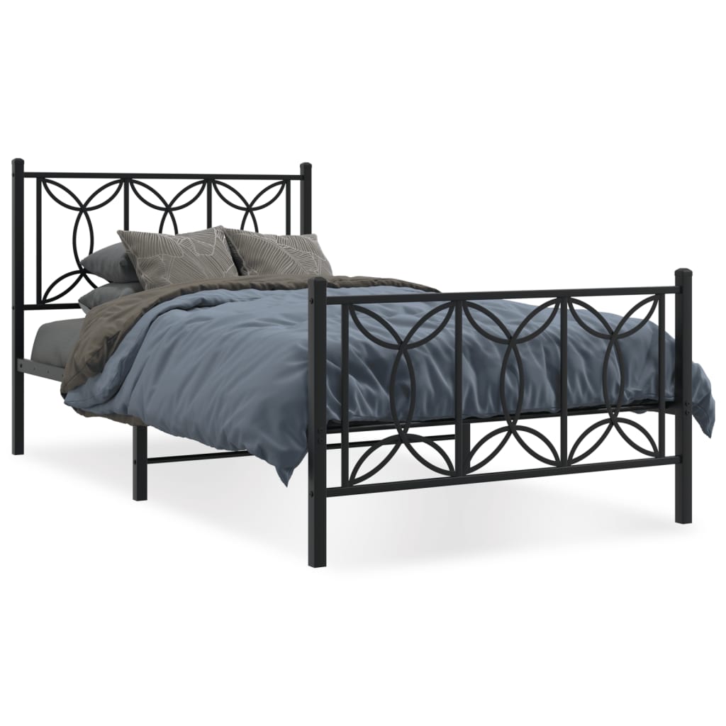 Metal Bed Frame with Headboard and Footboard Black 100x190 cm