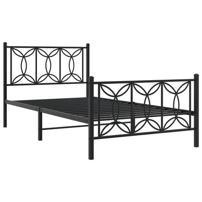 Metal Bed Frame with Headboard and Footboard Black 100x200 cm