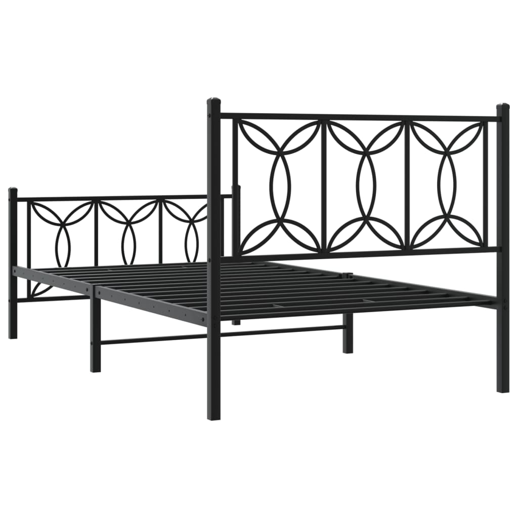 Metal Bed Frame with Headboard and Footboard Black 100x200 cm