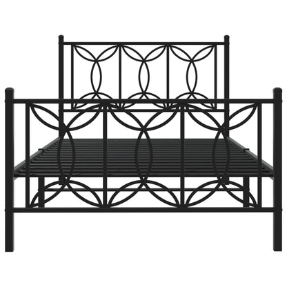 Metal Bed Frame with Headboard and Footboard Black 107x203 cm