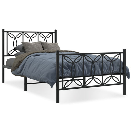 Metal Bed Frame with Headboard and Footboard Black 107x203 cm