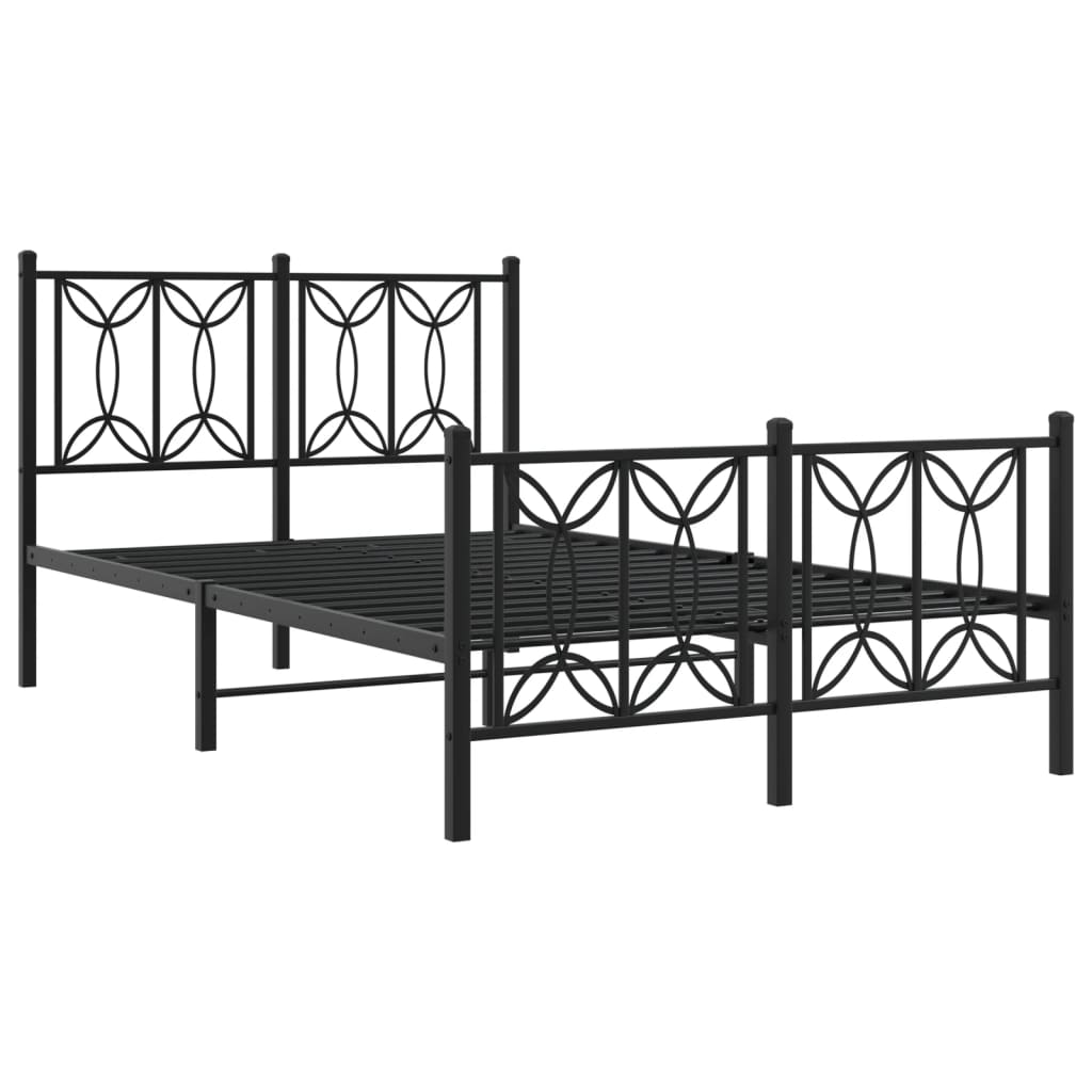 Metal Bed Frame with Headboard and Footboard Black 120x190 cm Small Double