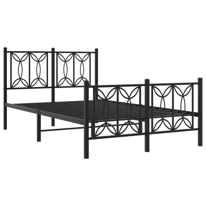 Metal Bed Frame with Headboard and Footboard Black 120x190 cm Small Double