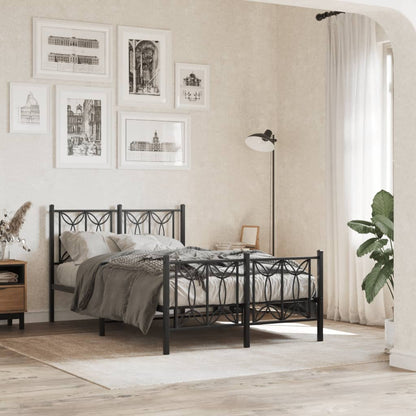 Metal Bed Frame with Headboard and Footboard Black 120x190 cm Small Double