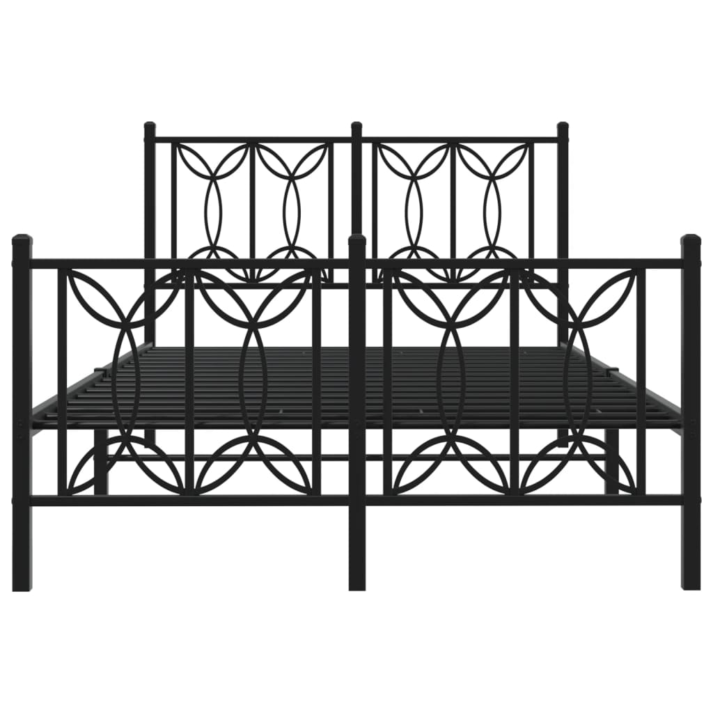 Metal Bed Frame with Headboard and Footboard Black 120x190 cm Small Double