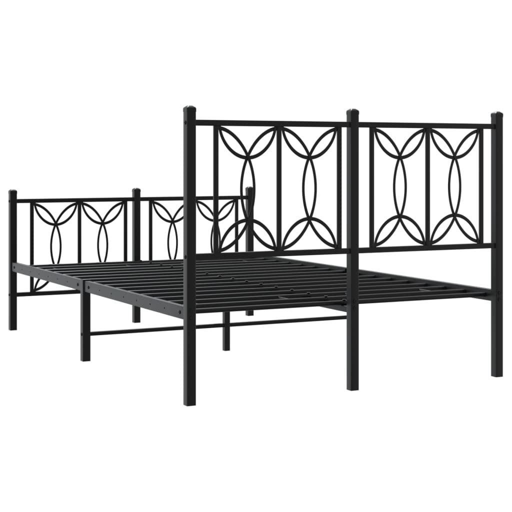 Metal Bed Frame with Headboard and Footboard Black 120x190 cm Small Double