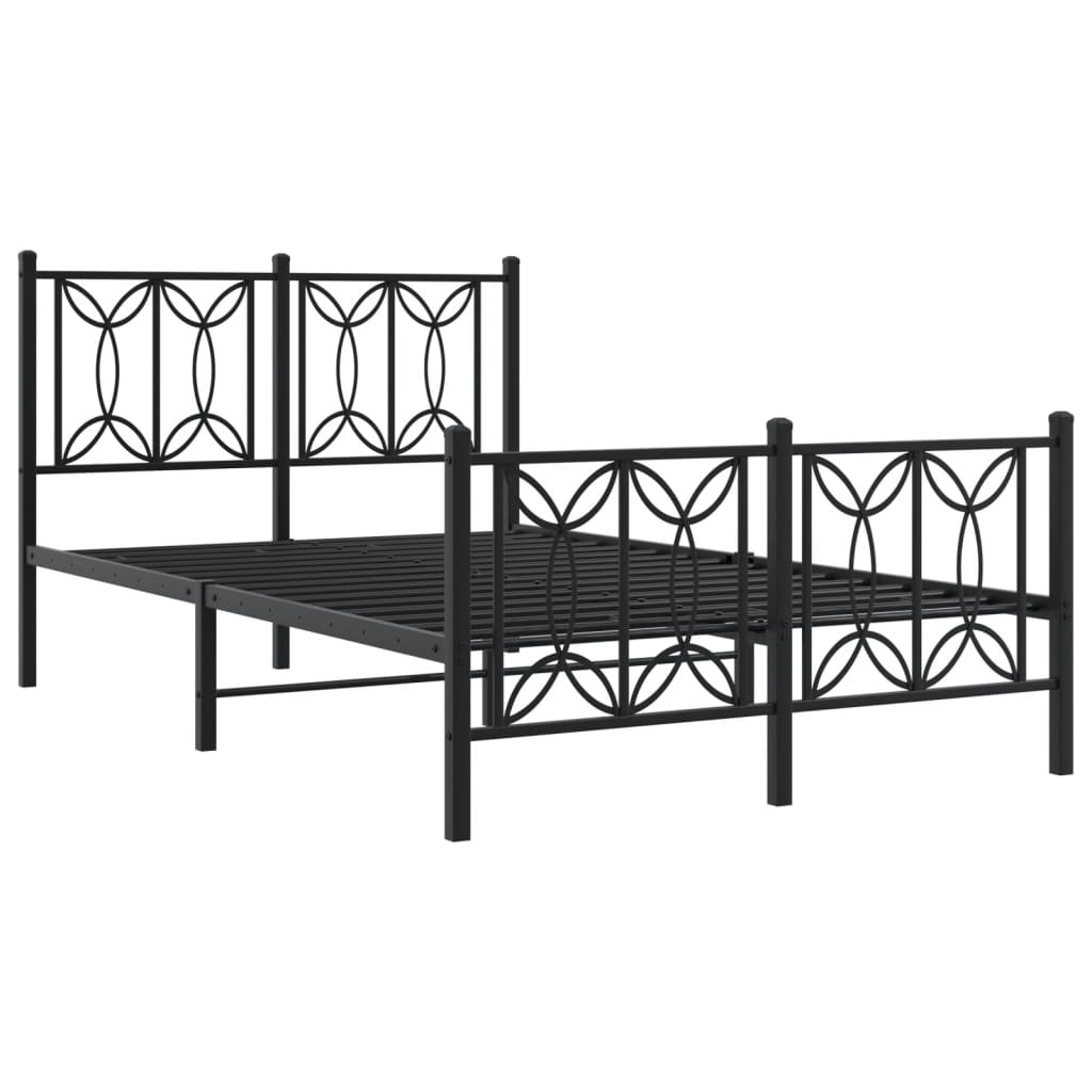 Metal Bed Frame with Headboard and Footboard Black 120x200 cm