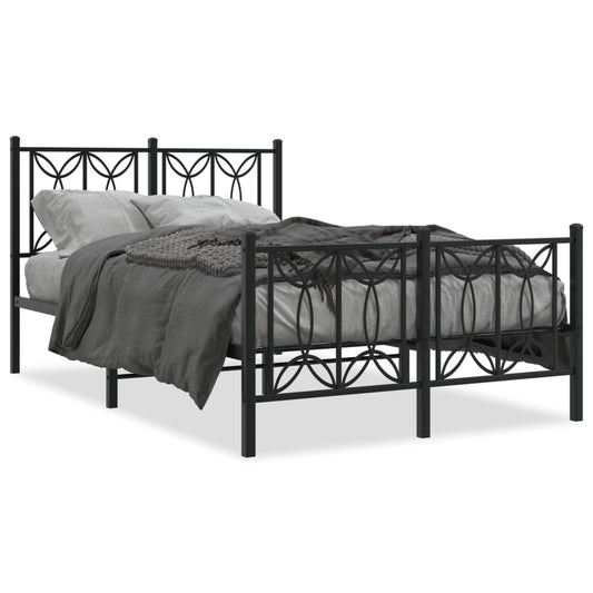 Metal Bed Frame with Headboard and Footboard Black 120x200 cm