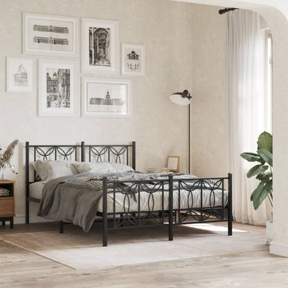 Metal Bed Frame with Headboard and Footboard Black 140x200 cm