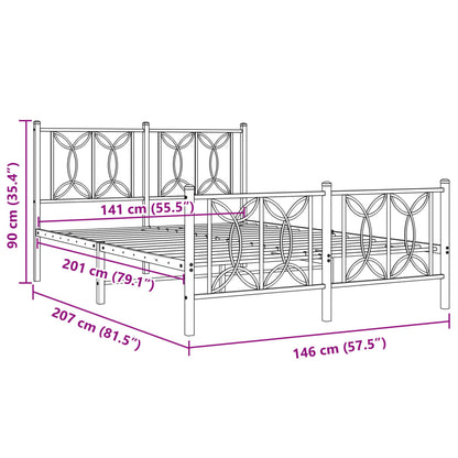 Metal Bed Frame with Headboard and Footboard Black 140x200 cm