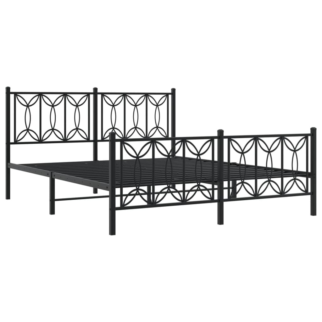 Metal Bed Frame with Headboard and Footboard Black 150x200 cm