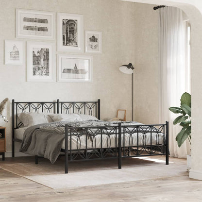 Metal Bed Frame with Headboard and Footboard Black 150x200 cm