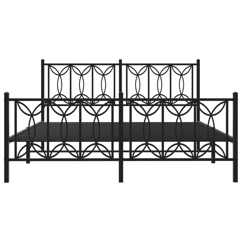 Metal Bed Frame with Headboard and Footboard Black 150x200 cm