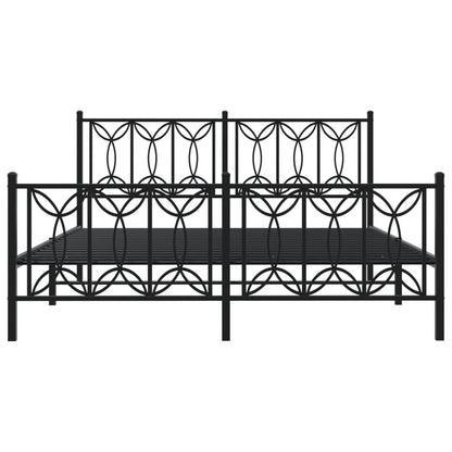 Metal Bed Frame with Headboard and Footboard Black 150x200 cm