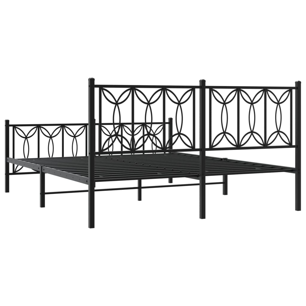 Metal Bed Frame with Headboard and Footboard Black 150x200 cm