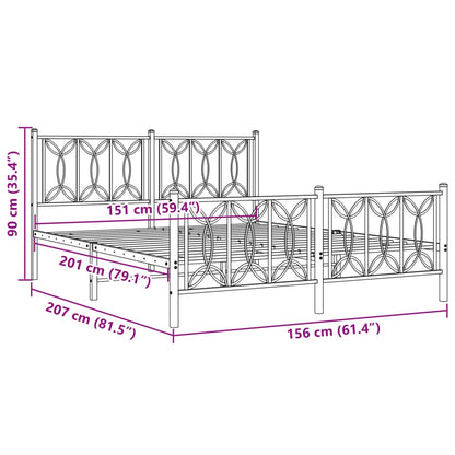 Metal Bed Frame with Headboard and Footboard Black 150x200 cm