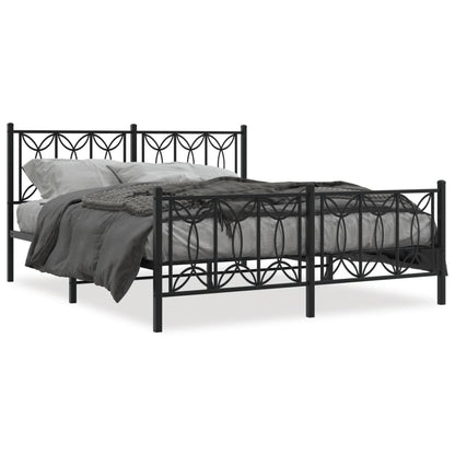 Metal Bed Frame with Headboard and Footboard Black 150x200 cm