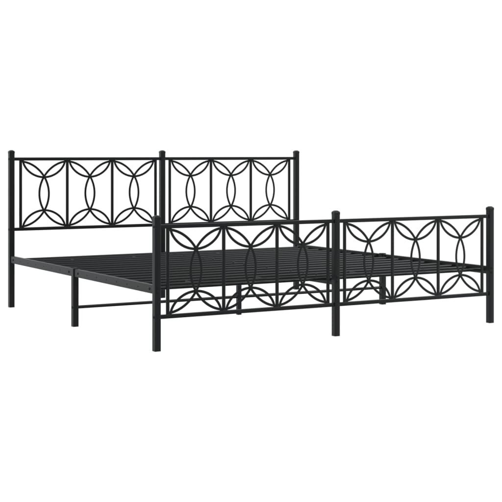 Metal Bed Frame with Headboard and Footboard Black 193x203 cm