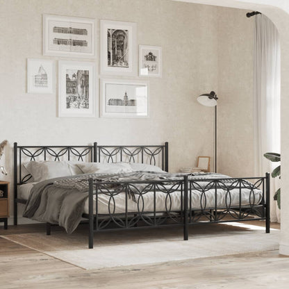 Metal Bed Frame with Headboard and Footboard Black 193x203 cm