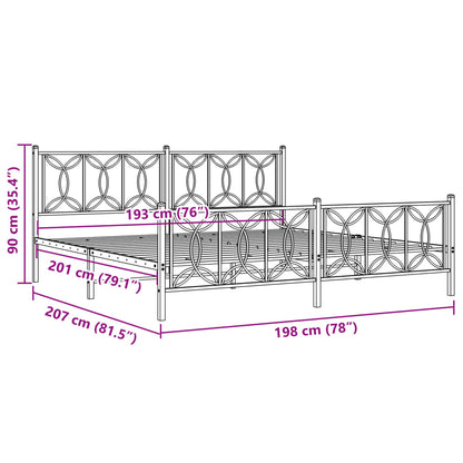 Metal Bed Frame with Headboard and Footboard Black 193x203 cm