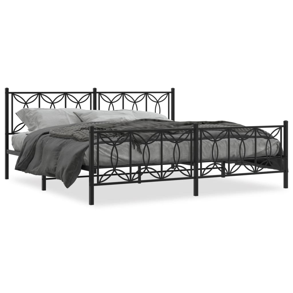 Metal Bed Frame with Headboard and Footboard Black 193x203 cm